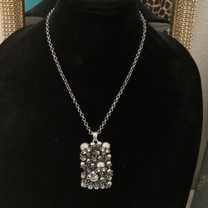 Solid Silver chain,&  skulls with crystal eyes Pendant Necklace